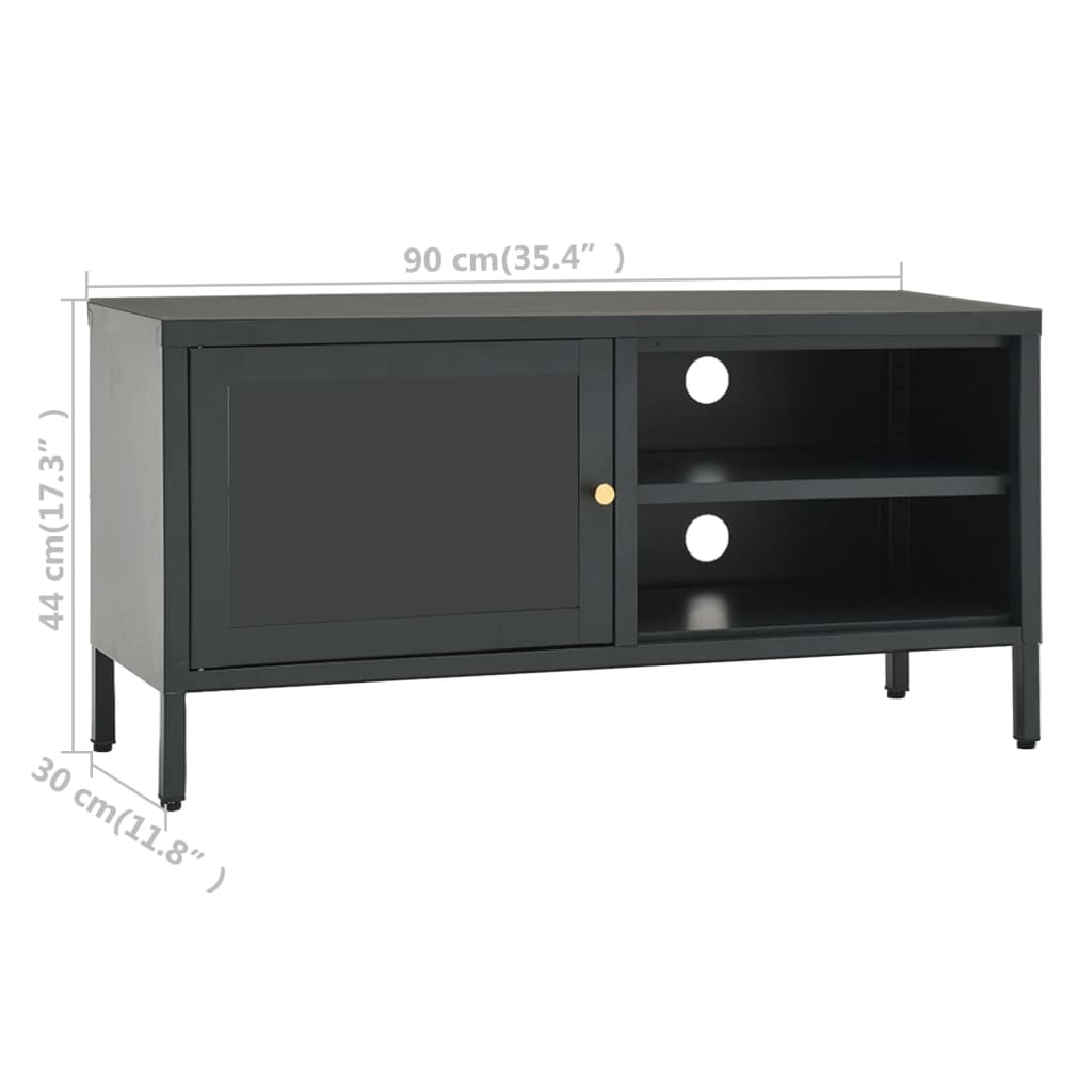 vidaXL TV Stand Anthracite 35.4"x11.8"x17.3" Steel and Glass