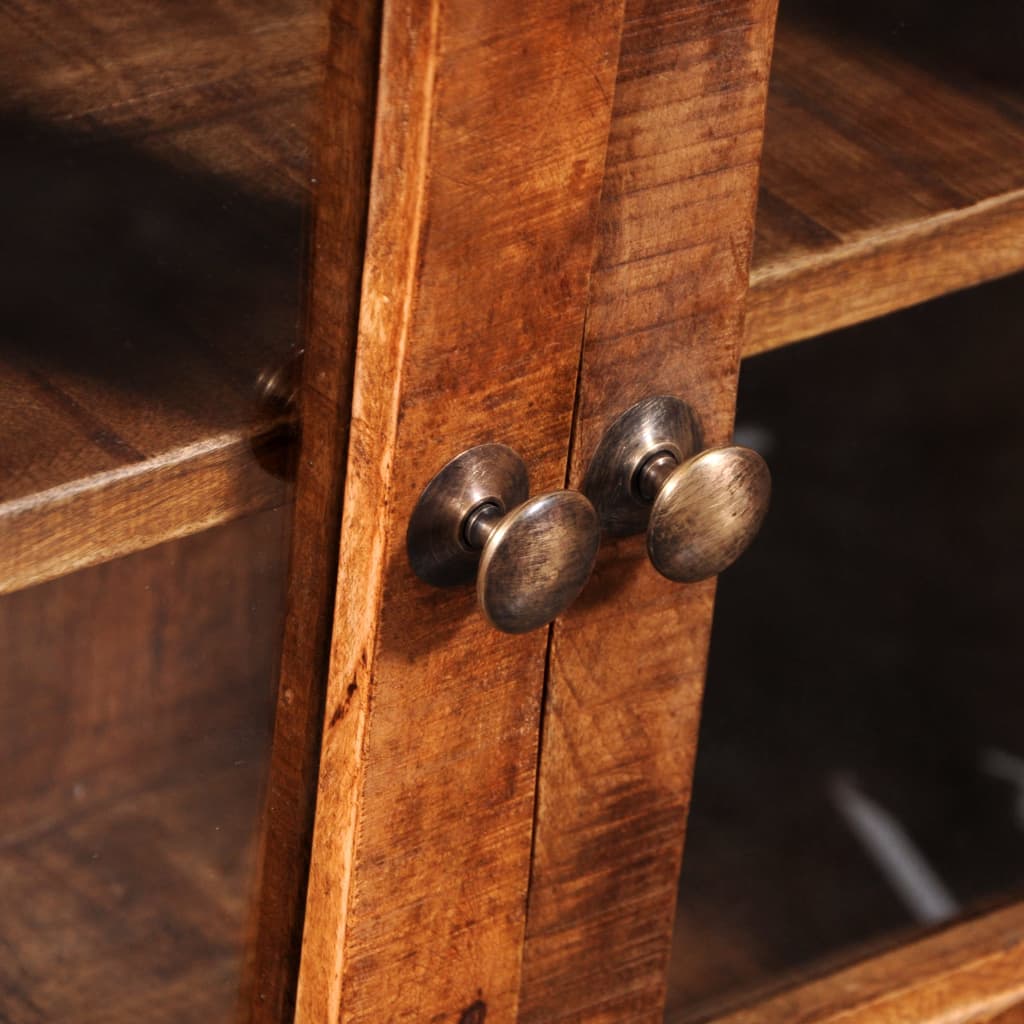 vidaXL Storage Cabinet with Glass Doors Rough Mango Wood