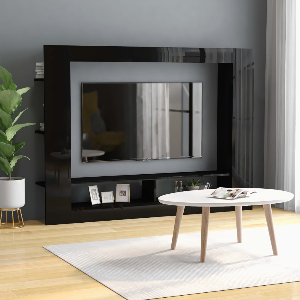 vidaXL TV Cabinet High Gloss Black 59.8" x 8.7" x 44.5" Engineered Wood