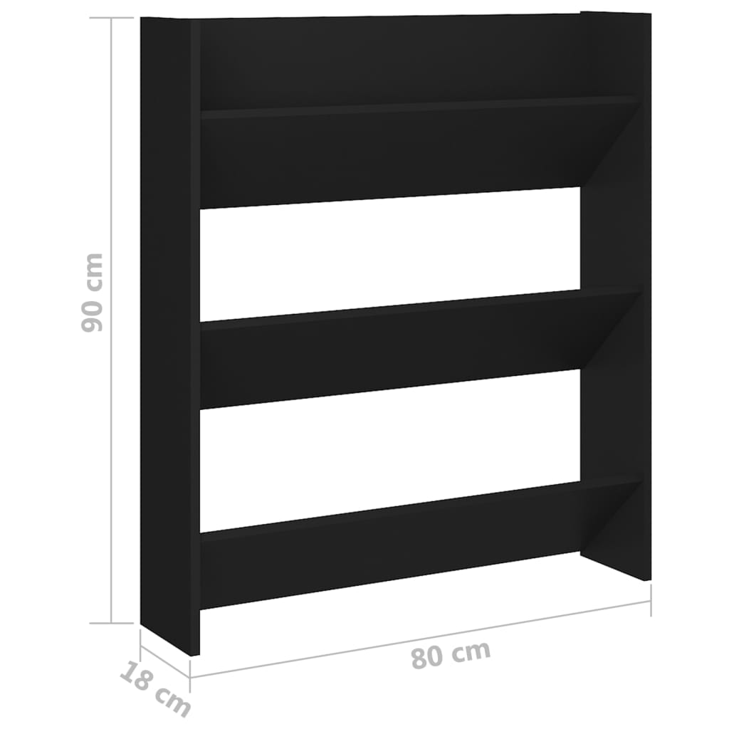 vidaXL Wall Shoe Cabinet Black 31.5"x7.1"x35.4" Engineered Wood