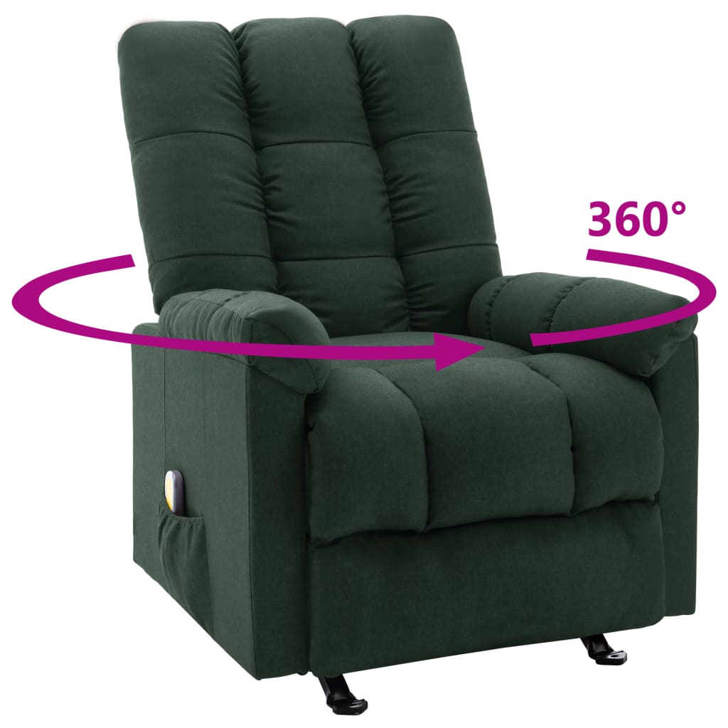 vidaXL Massage Reclining Chair Dark Green Fabric