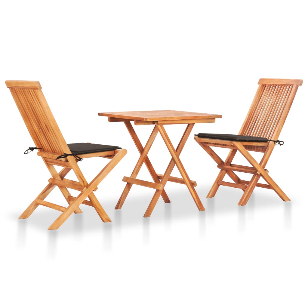 vidaXL 3 Piece Bistro Set with Taupe Cushions Solid Teak Wood