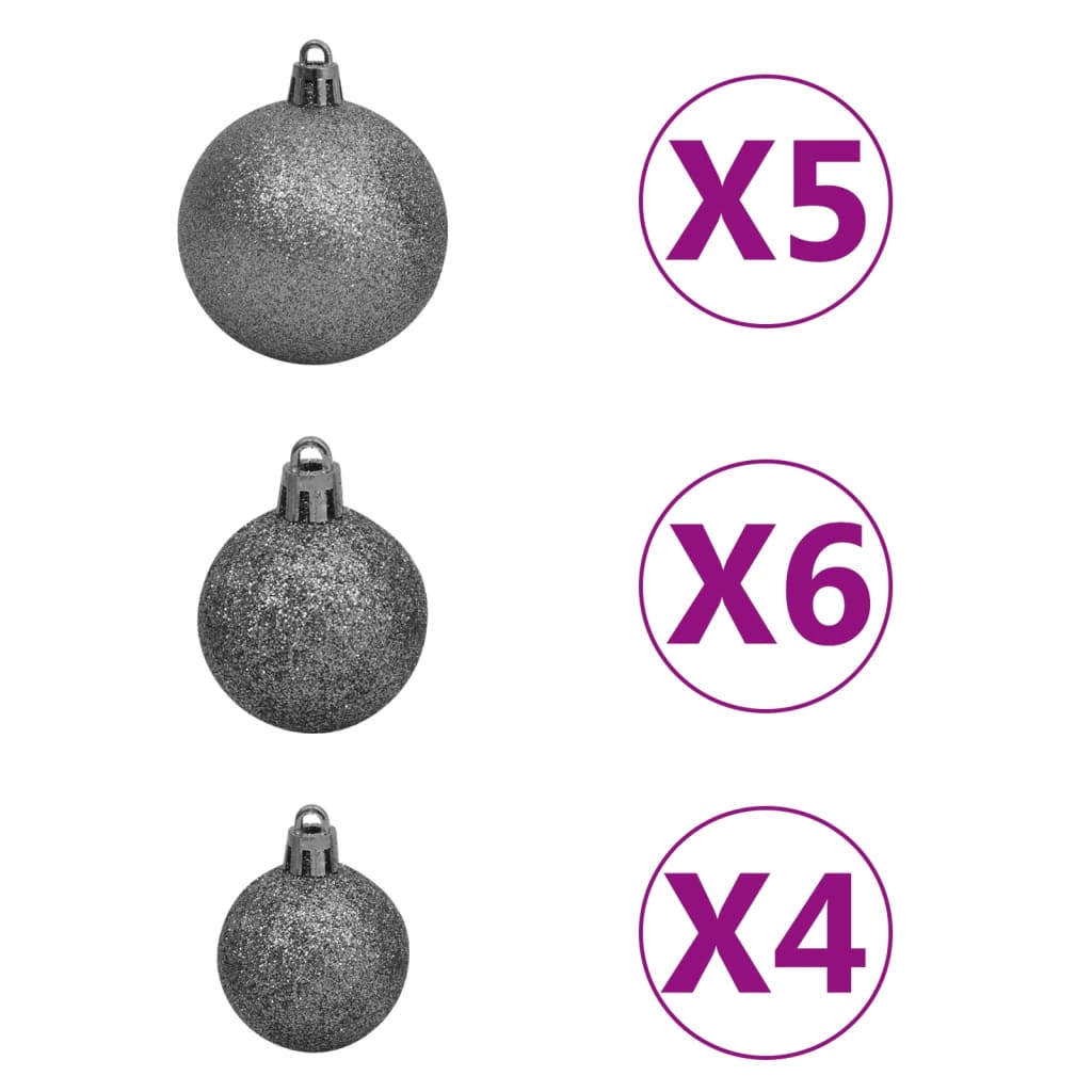 vidaXL 61 Piece Christmas Ball Set with Peak and 150 LEDs White&Gray
