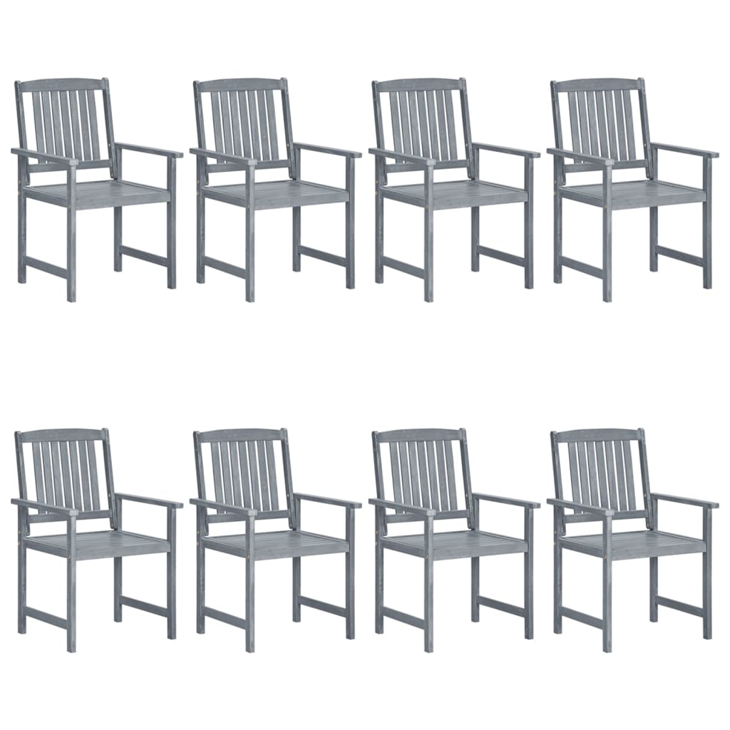 vidaXL Patio Chairs with Cushions 8 pcs Solid Acacia Wood Gray