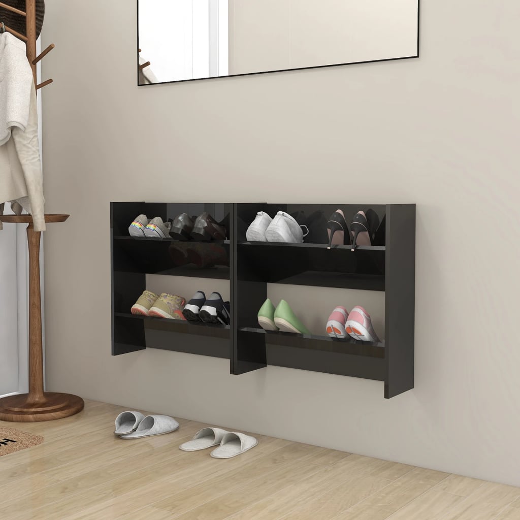 vidaXL Wall Shoe Cabinets 2 pcs High Gloss Black 23.6"x7.1"x23.6" Engineered Wood