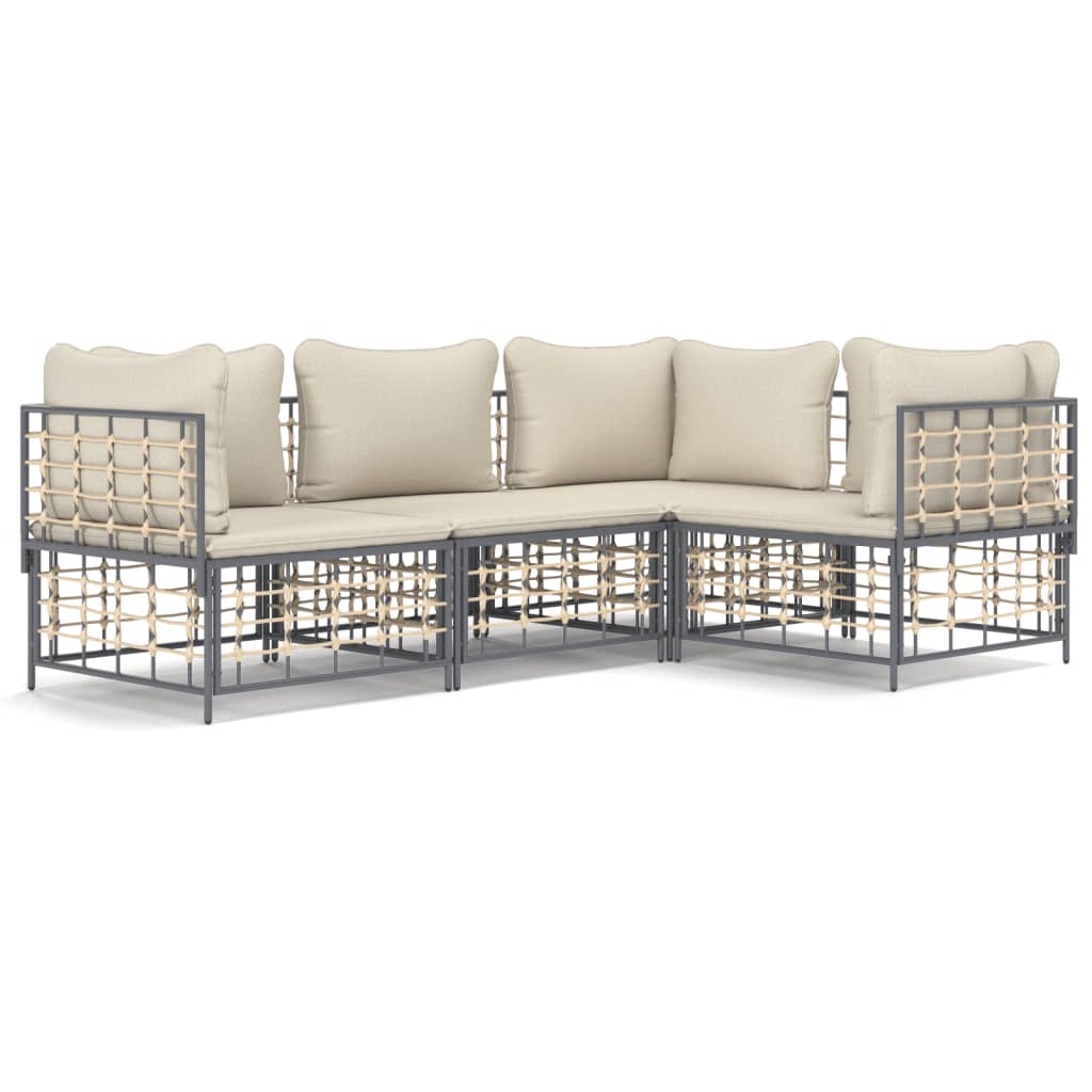 vidaXL 4 Piece Patio Lounge Set with Cushions Anthracite Poly Rattan