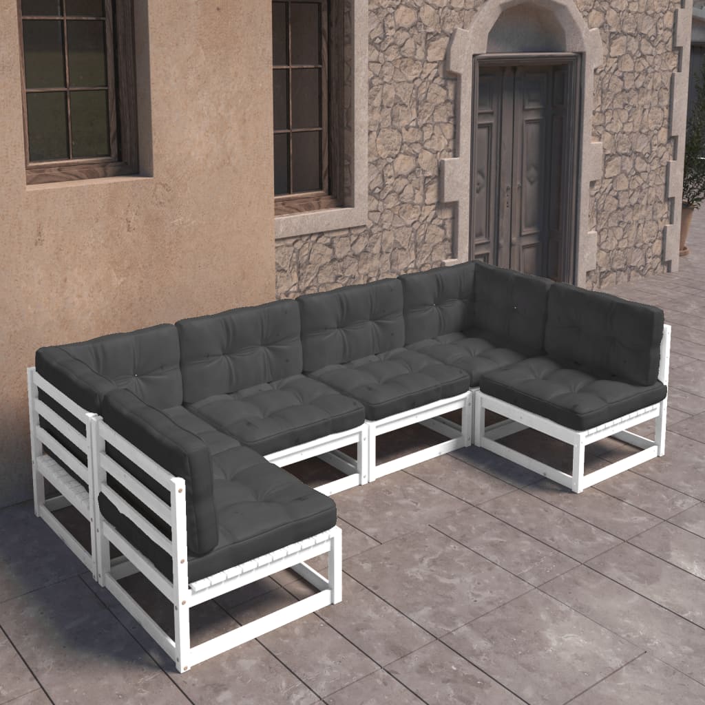 vidaXL 6 Piece Patio Lounge Set with Cushions White Solid Wood Pine