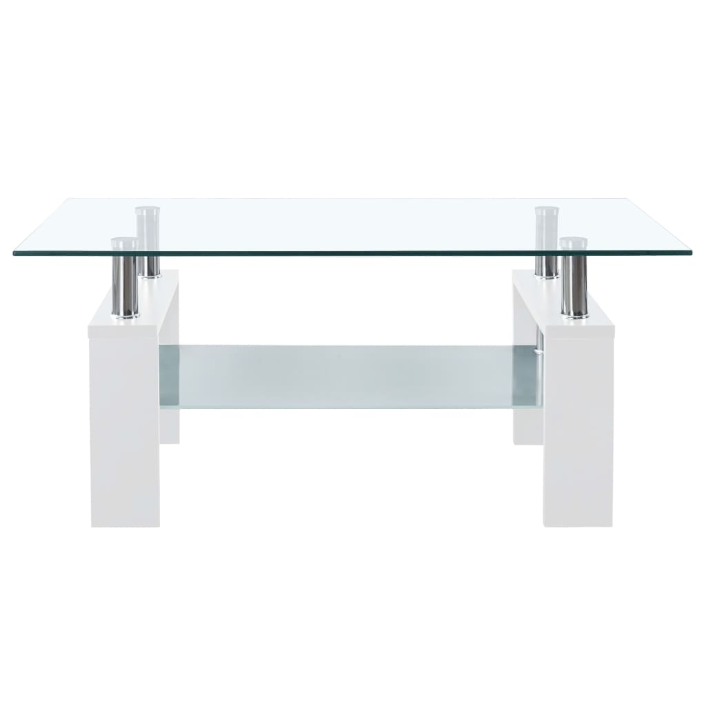 vidaXL Coffee Table White and Transparent 37.4"x21.7"x15.7" Tempered Glass