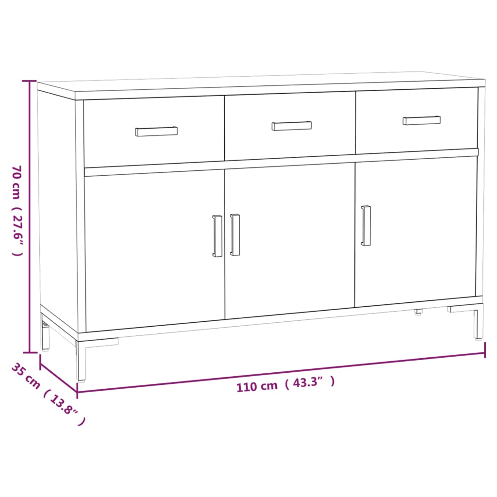 vidaXL Sideboard Black 43.3"x13.8"x27.6" Solid Wood Pine