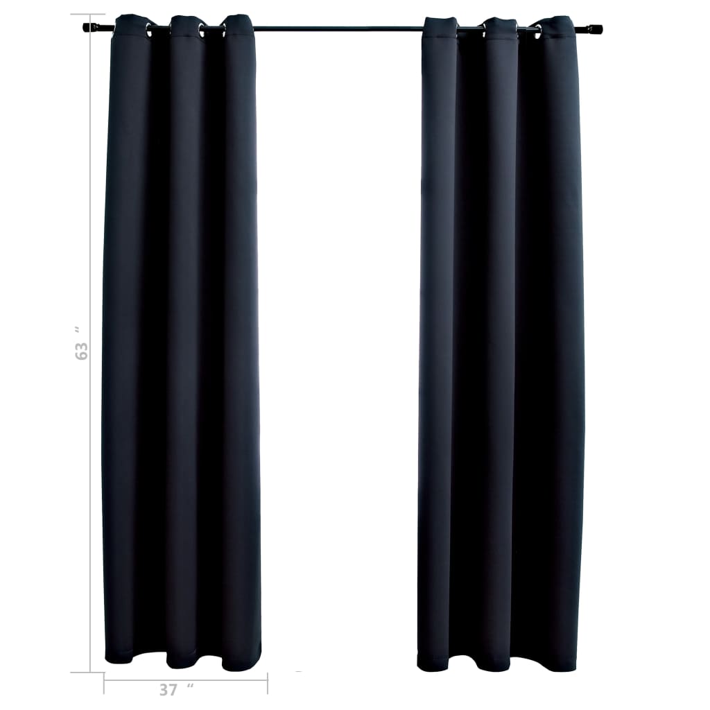 vidaXL Blackout Curtains with Rings 2 pcs Black 37"x63" Fabric