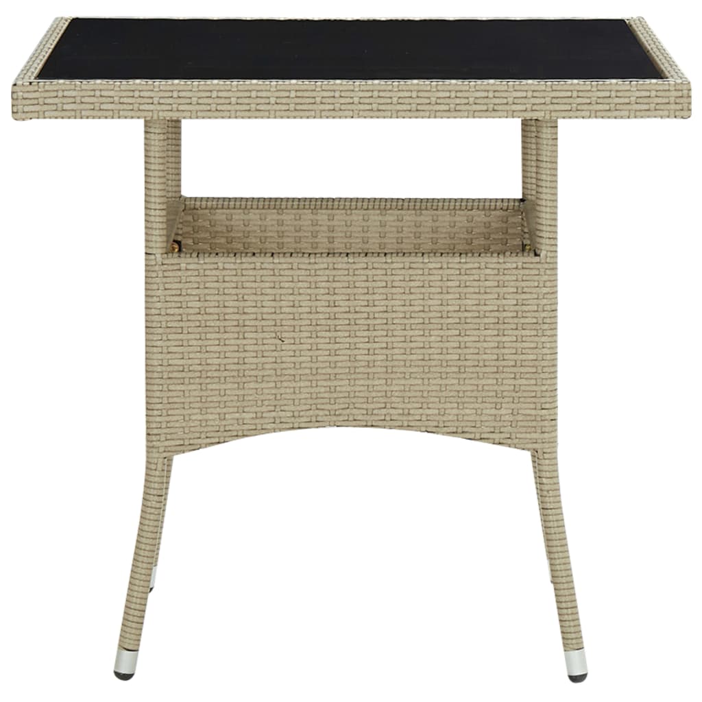 vidaXL Patio Dining Table Beige Poly Rattan and Glass