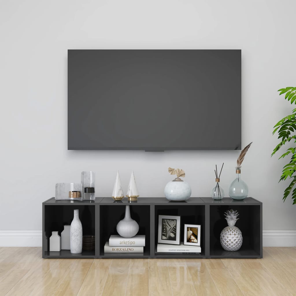 vidaXL TV Stands 2 pcs High Gloss Gray 14.6"x13.8"x14.6" Engineered Wood