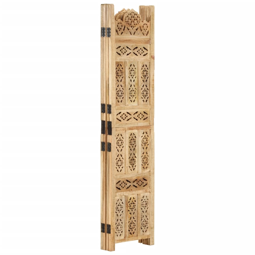 vidaXL Hand carved 4-Panel Room Divider 63"x65" Solid Mango Wood