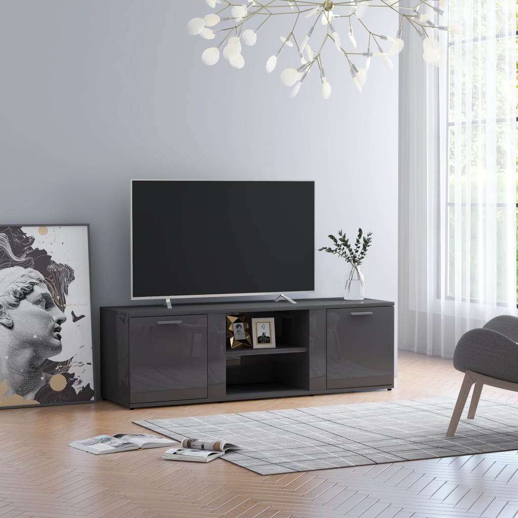 vidaXL TV Cabinet High Gloss Gray 47.2"x13.4"x14.6" Engineered Wood