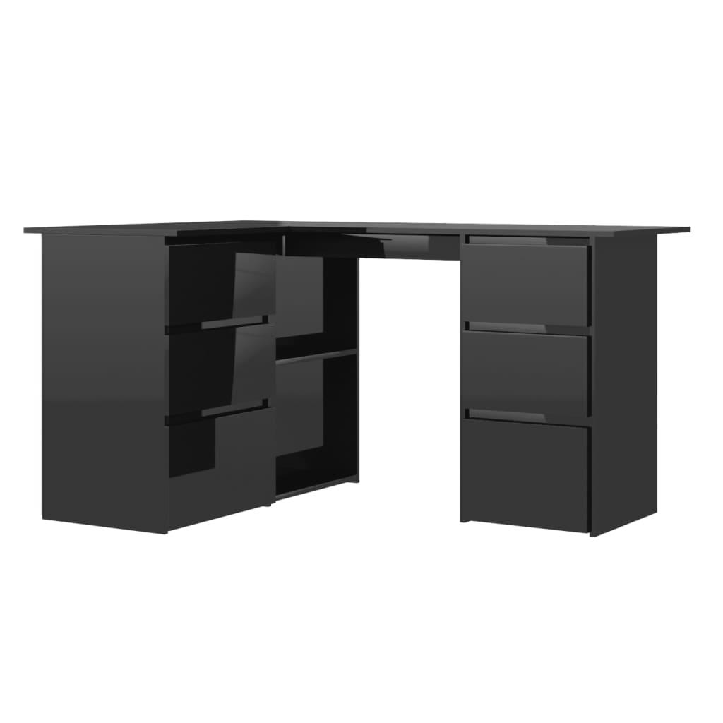 vidaXL Corner Desk High Gloss Black 57.1"x39.4"x29.9" Engineered Wood