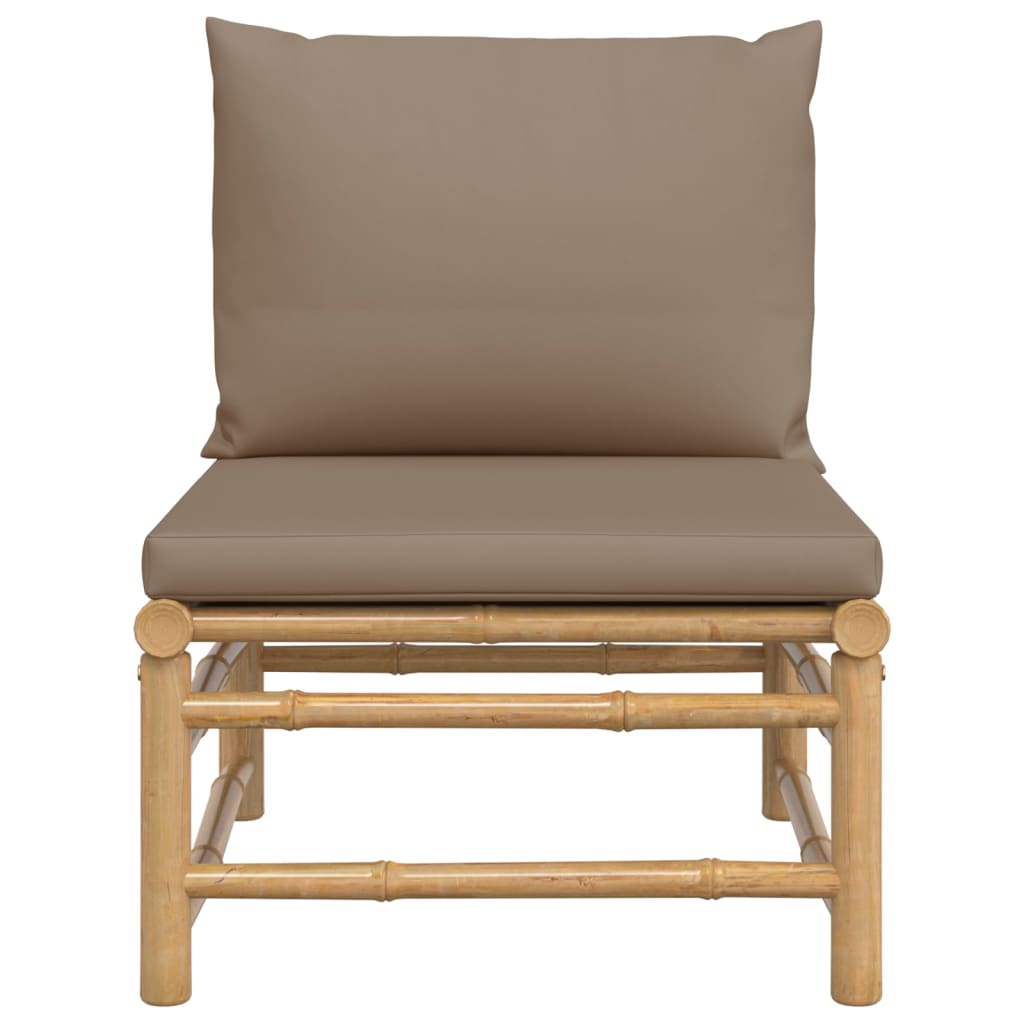 vidaXL Patio Middle Sofa with Taupe Cushions Bamboo