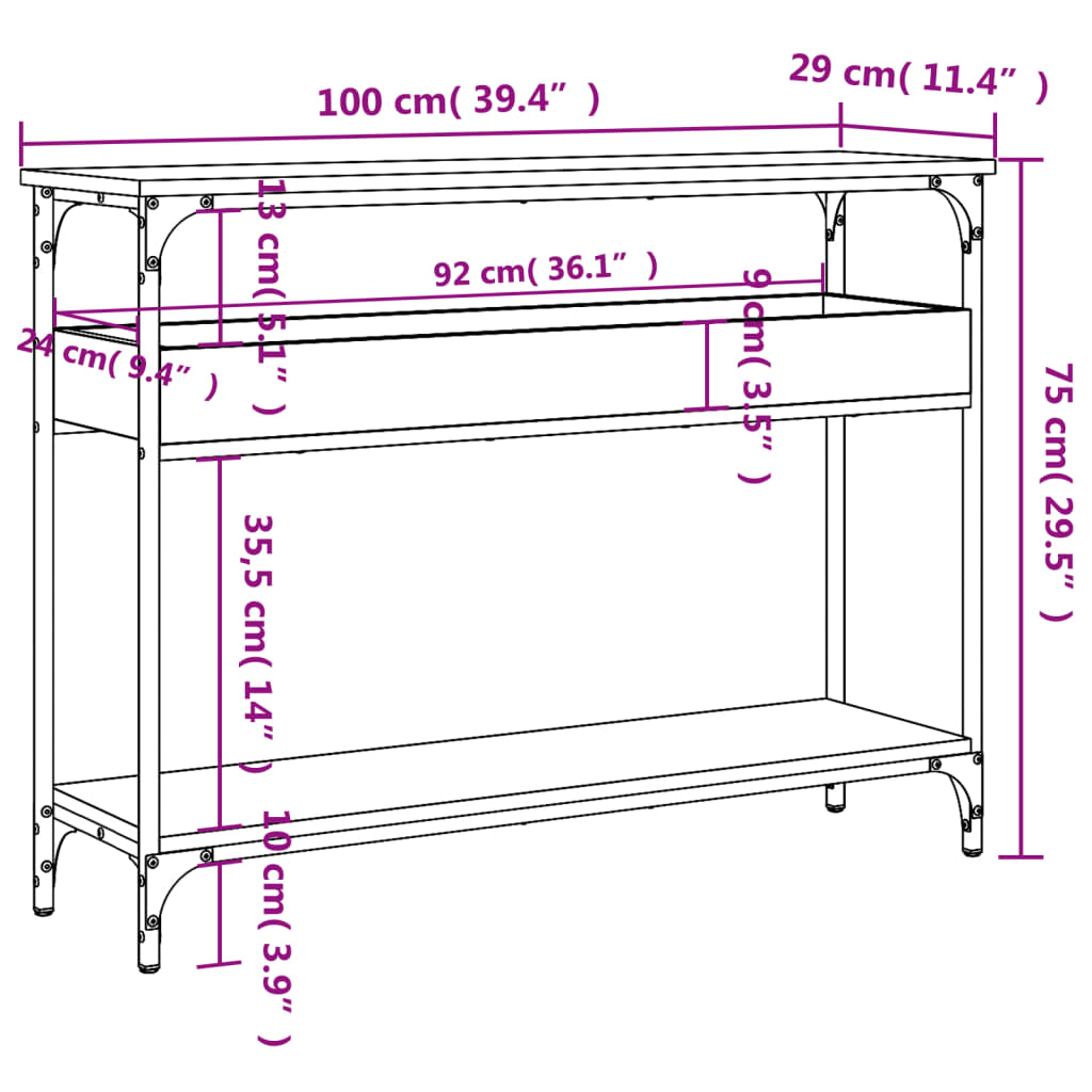 vidaXL Console Table with Shelf Black 39.4"x11.4"x29.5" Engineered Wood