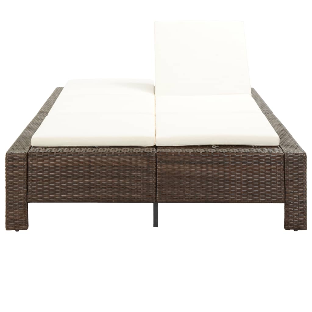 vidaXL 2-Person Sunbed with Cushion Brown Poly Rattan