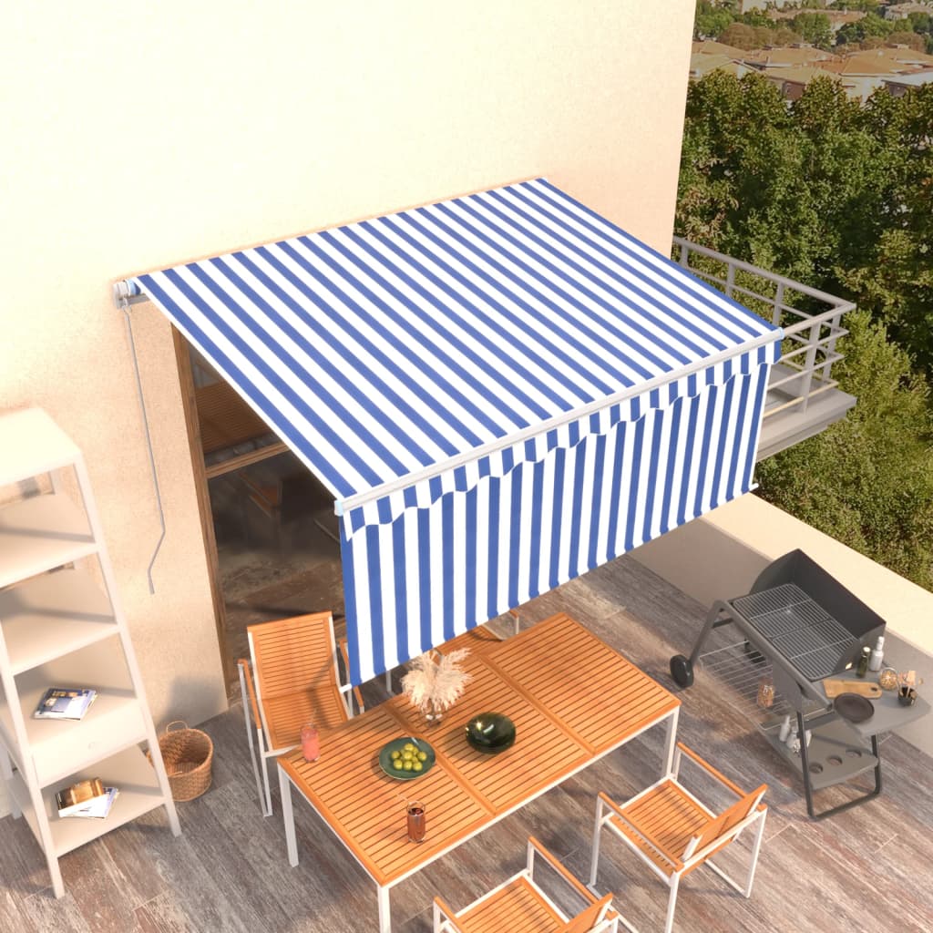 vidaXL Manual Retractable Awning with Blind 118.1"x98.4" Blue&White