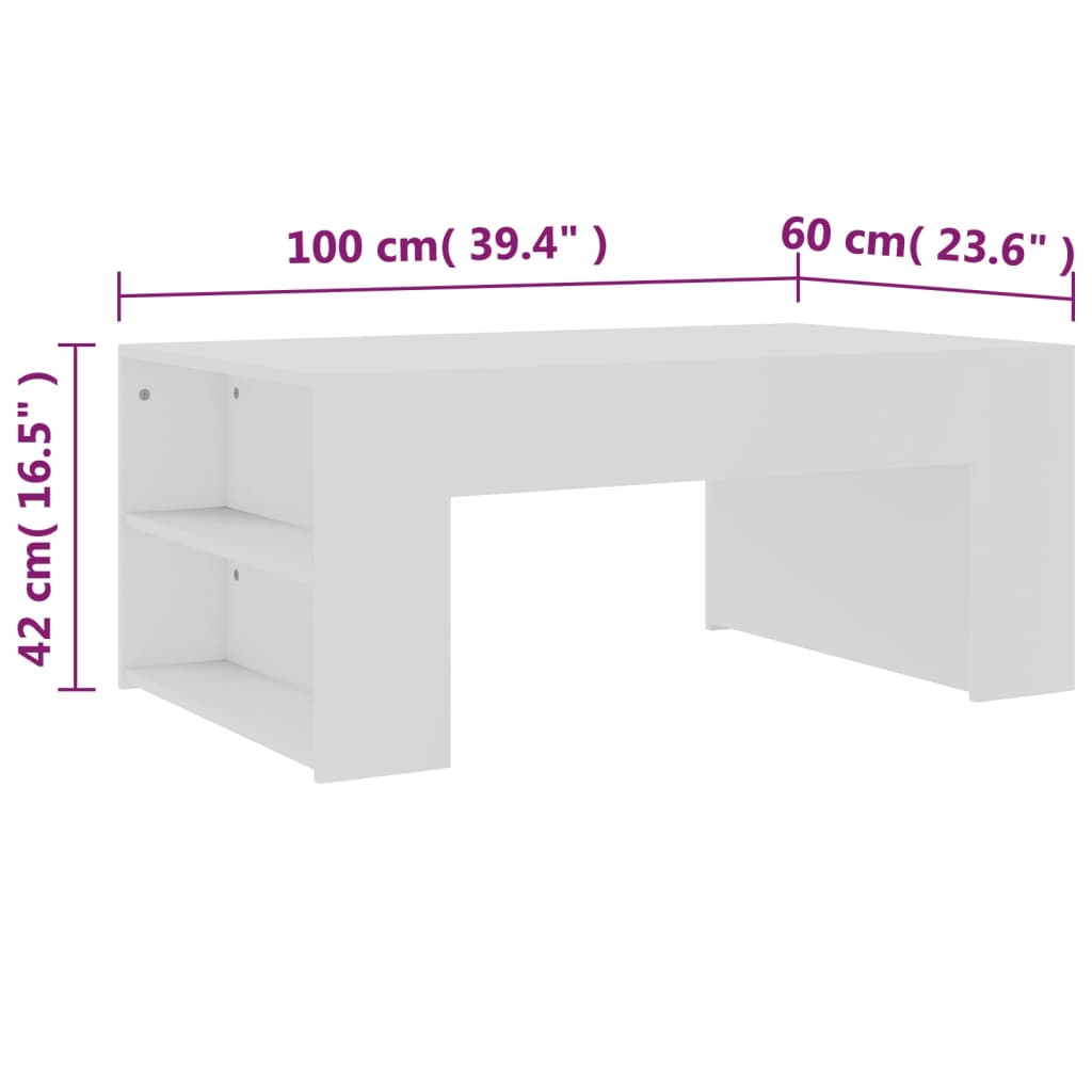 vidaXL Coffee Table White 39.4"x23.6"x16.5" Engineered Wood