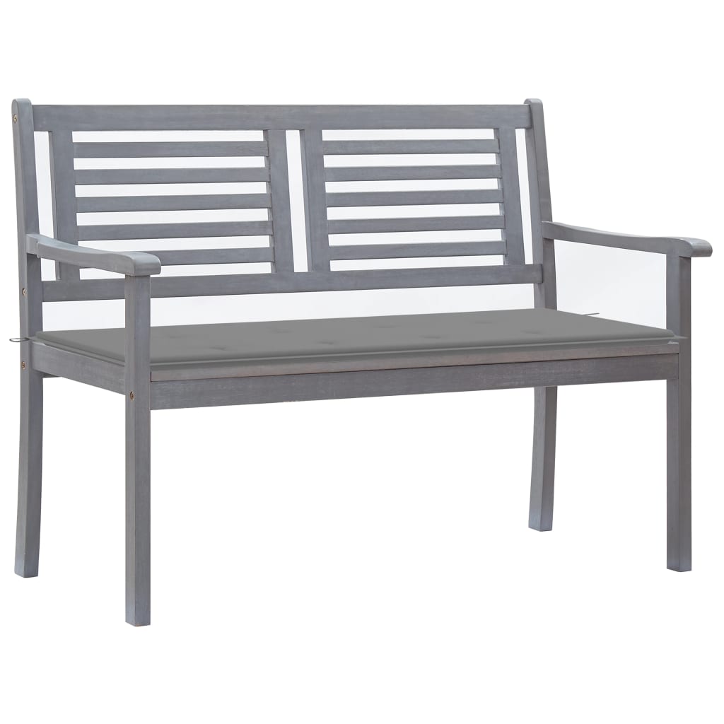 vidaXL 2-Seater Patio Bench with Cushion 47.2" Gray Eucalyptus Wood