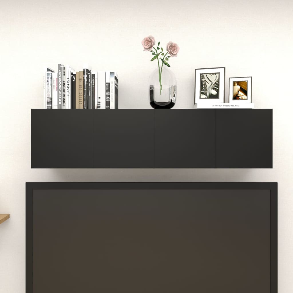 vidaXL Wall Mounted TV Cabinets 4 pcs Black 12"x11.8"x11.8"
