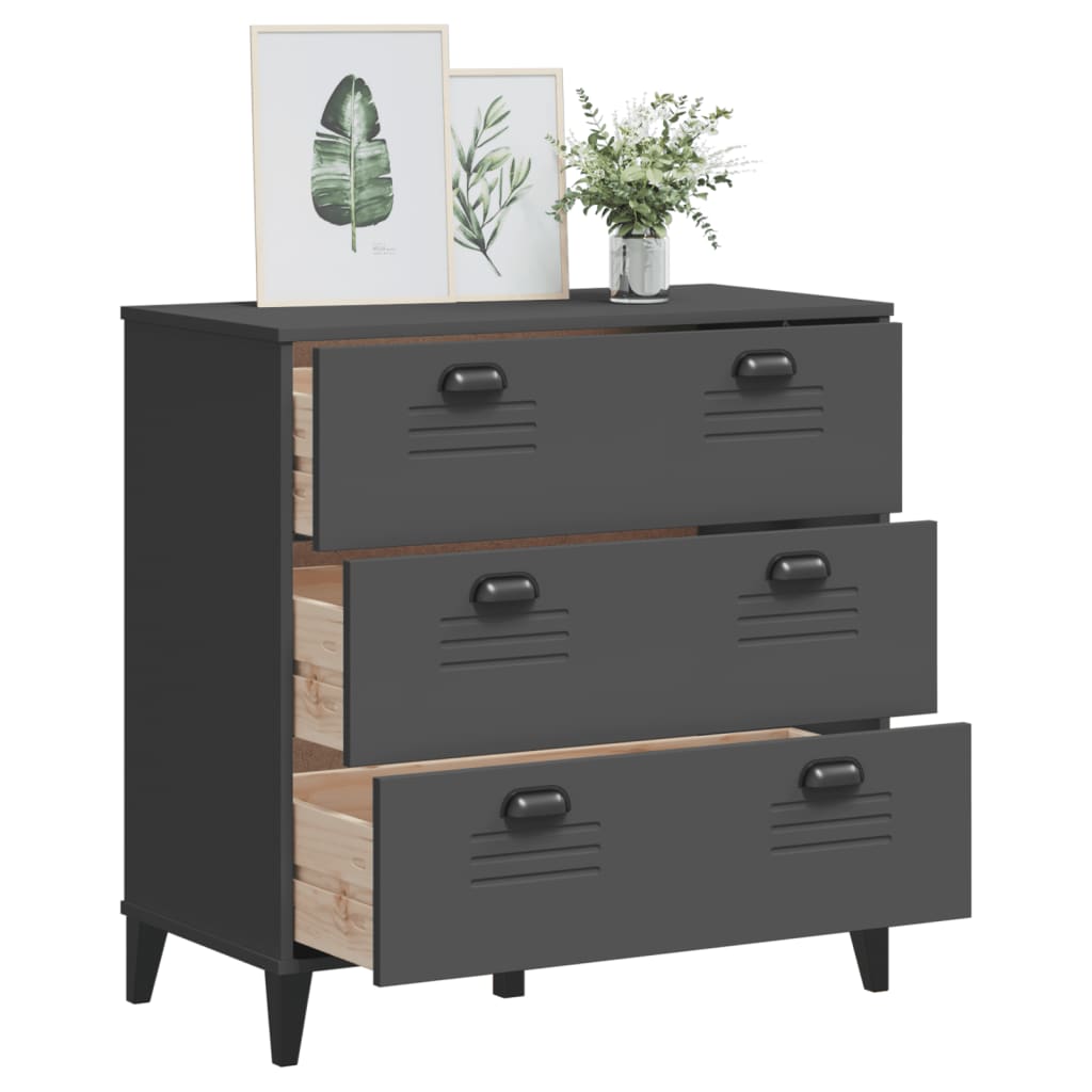 vidaXL Drawer Cabinet VIKEN Anthracite Gray Solid Wood Pine