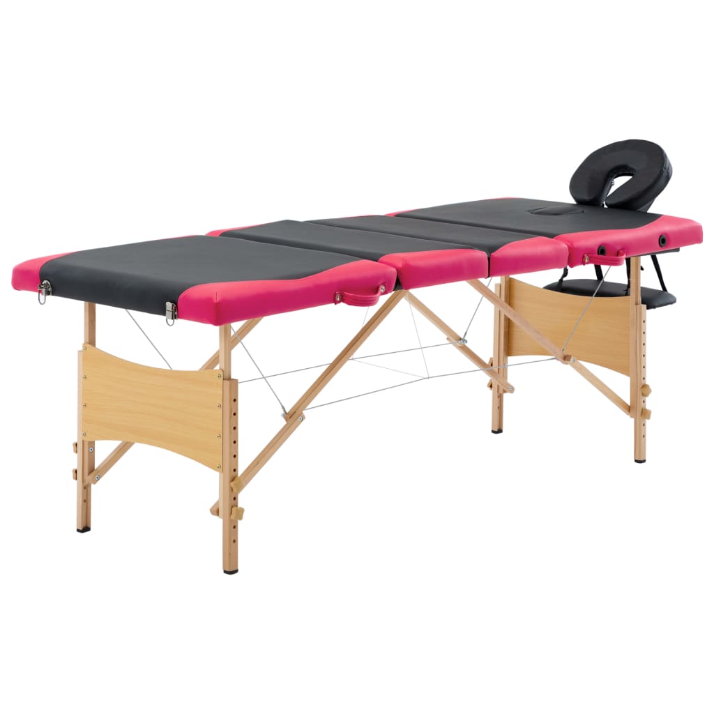 vidaXL Foldable Massage Table 4 Zones Wood Black and Pink