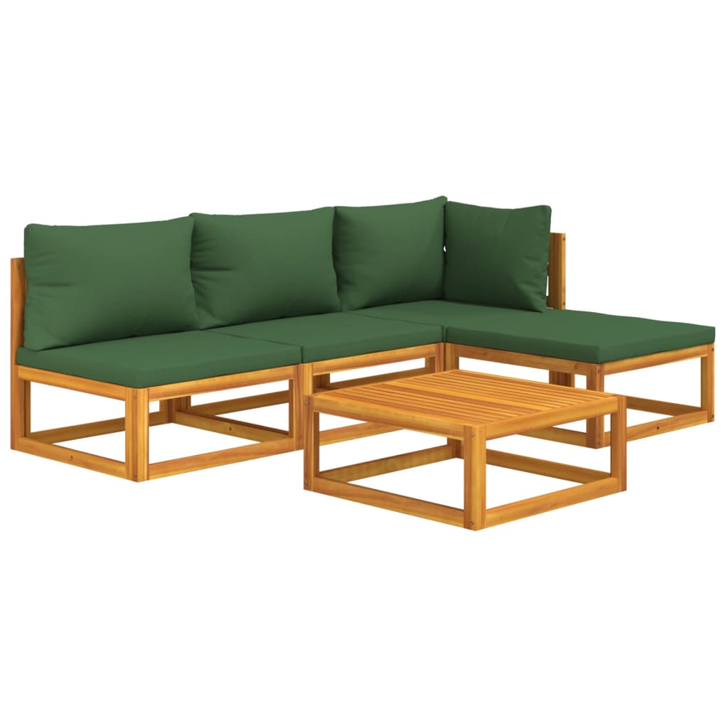 vidaXL 5 Piece Patio Lounge Set with Green Cushions Solid Wood