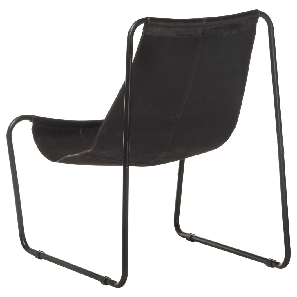 vidaXL Relaxing Chair Black Real Leather