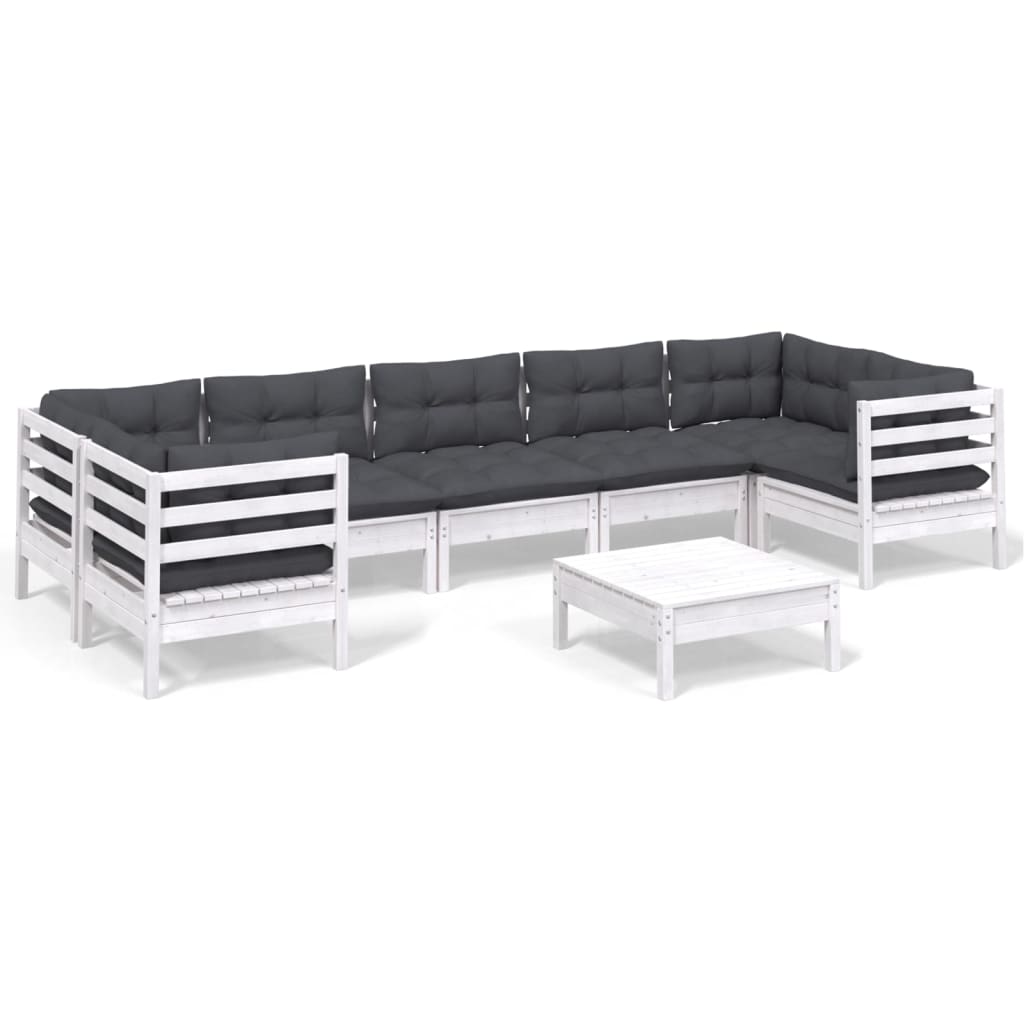 vidaXL 8 Piece Patio Lounge Set with Cushions White Pinewood
