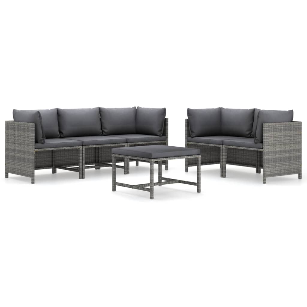 vidaXL 6 Piece Patio Lounge Set with Cushions Poly Rattan Gray