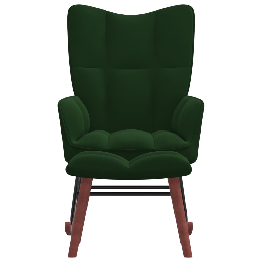 vidaXL Rocking Chair with a Stool Dark Green Velvet