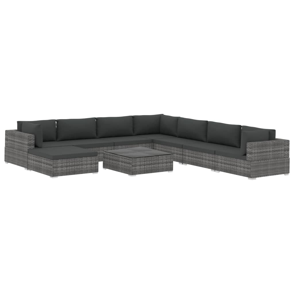 vidaXL 9 Piece Patio Lounge Set with Cushions Poly Rattan Gray