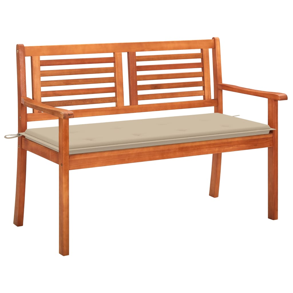 vidaXL 2-Seater Patio Bench with Cushion 47.2" Solid Eucalyptus Wood