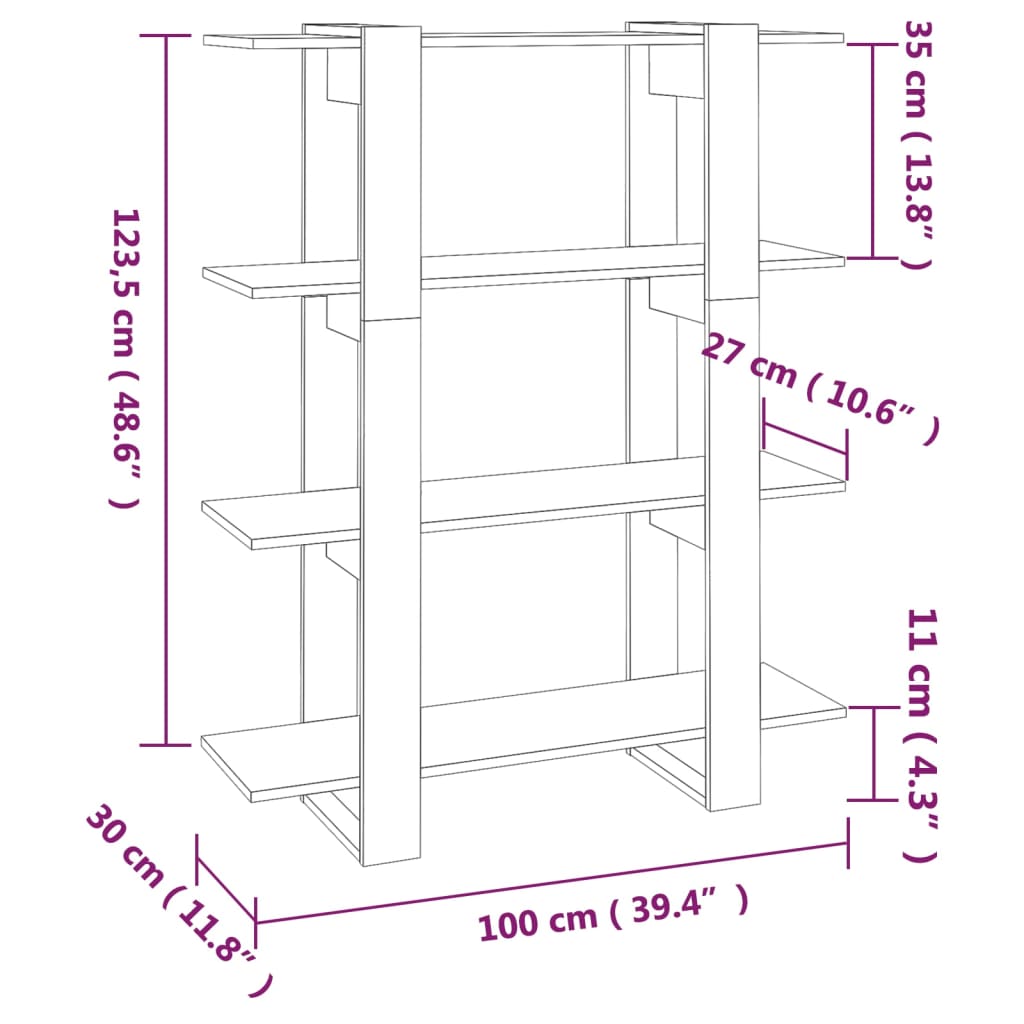 vidaXL Book Cabinet/Room Divider Gray Sonoma 39.4"x11.8"x48.6"