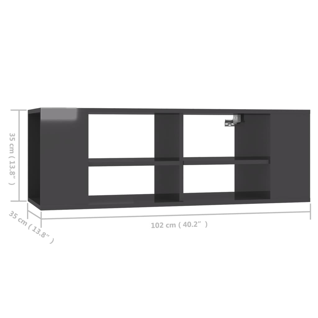 vidaXL Wall-Mounted TV Cabinet High Gloss Gray 40.2"x13.8"x13.8" Engineered Wood