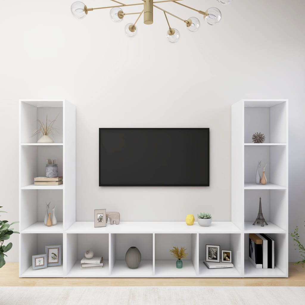vidaXL TV Cabinets 3 pcs White 56.1"x13.8"x14.4" Chipboard