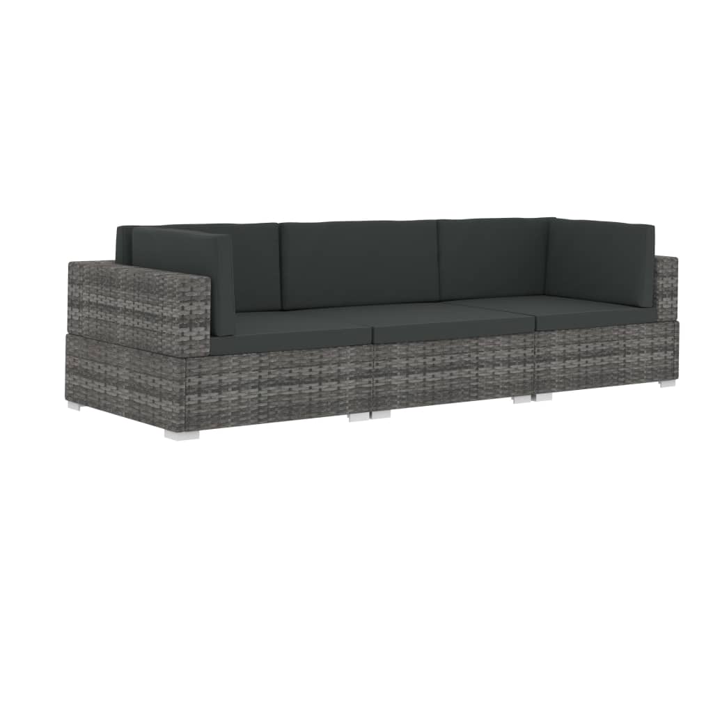 vidaXL 3 Piece Patio Sofa Set with Cushions Poly Rattan Gray