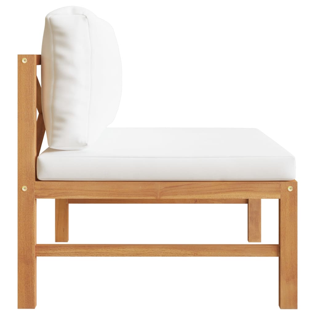 vidaXL Middle Sofa with Cream Cushions Solid Teak Wood