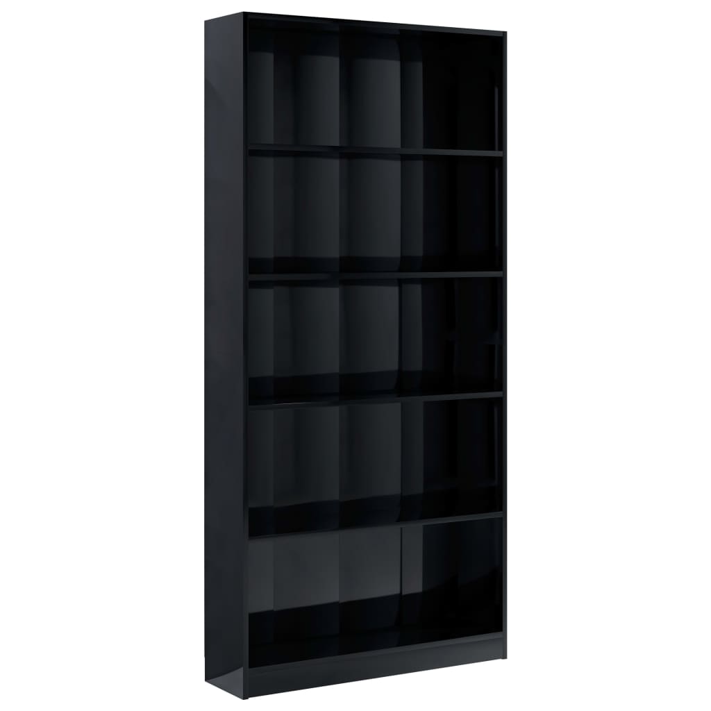 vidaXL 5-Tier Book Cabinet High Gloss Black 31.5"x9.4"x68.9" Chipboard