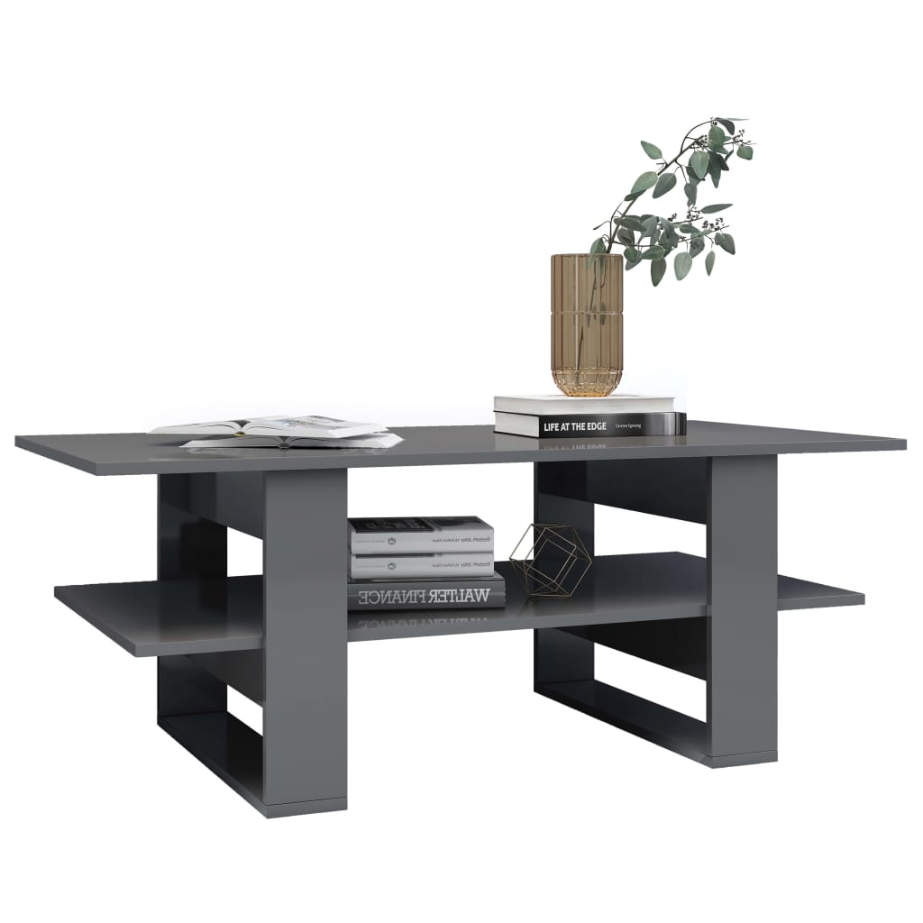 vidaXL Coffee Table High Gloss Gray 43.3"x21.7"x16.5" Engineered Wood