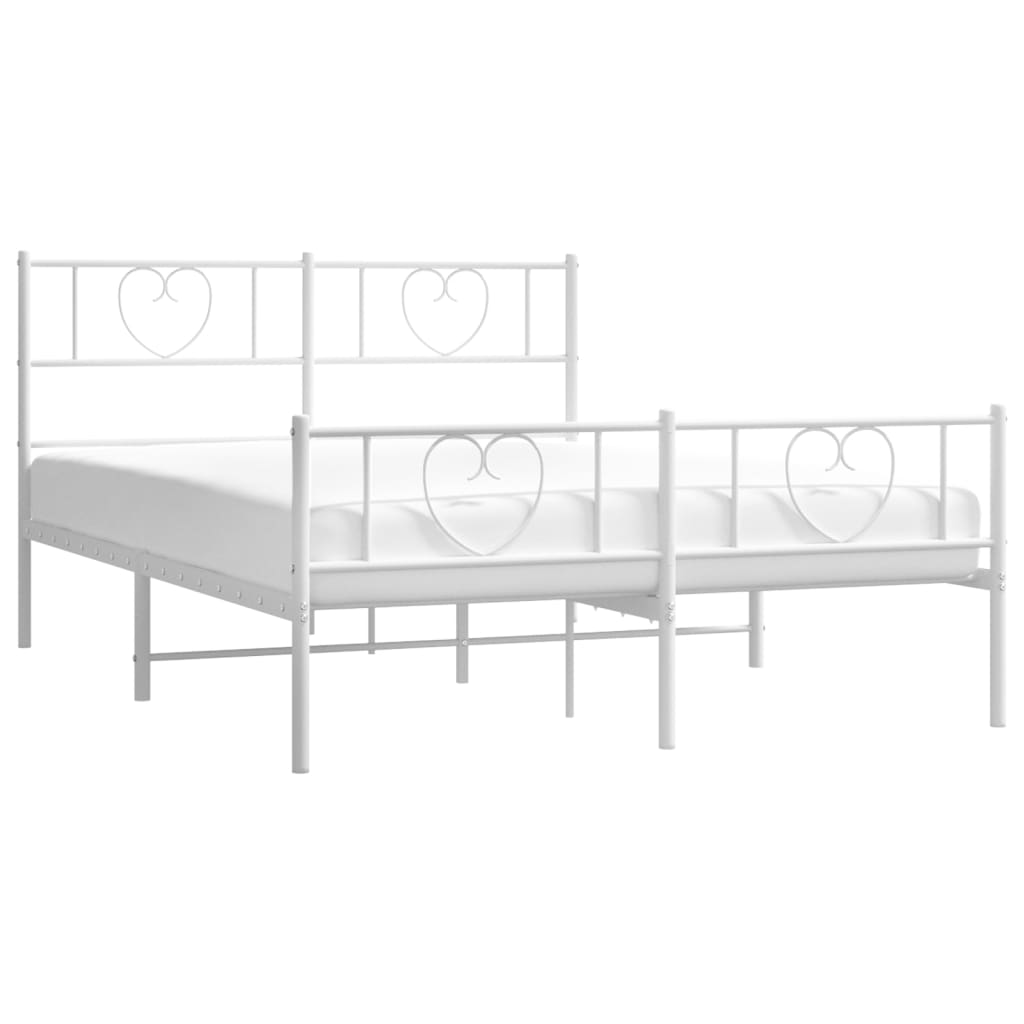 vidaXL Metal Bed Frame with Headboard and Footboard White 53.1"x74.8"