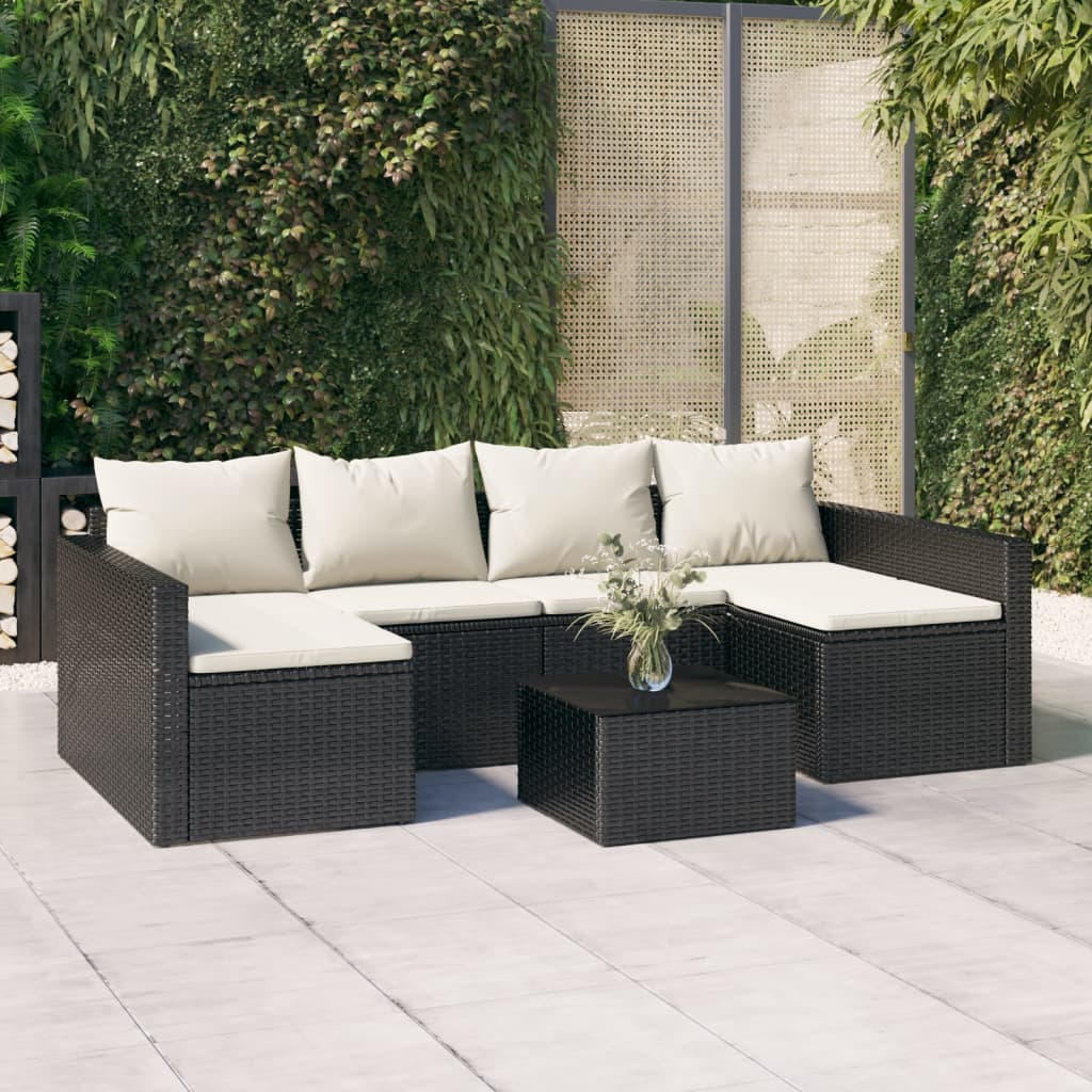 vidaXL 2 Piece Patio Lounge Set with Cushions Black Poly Rattan