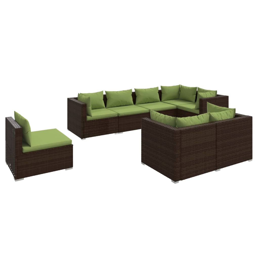 vidaXL 8 Piece Patio Lounge Set with Cushions Poly Rattan Brown