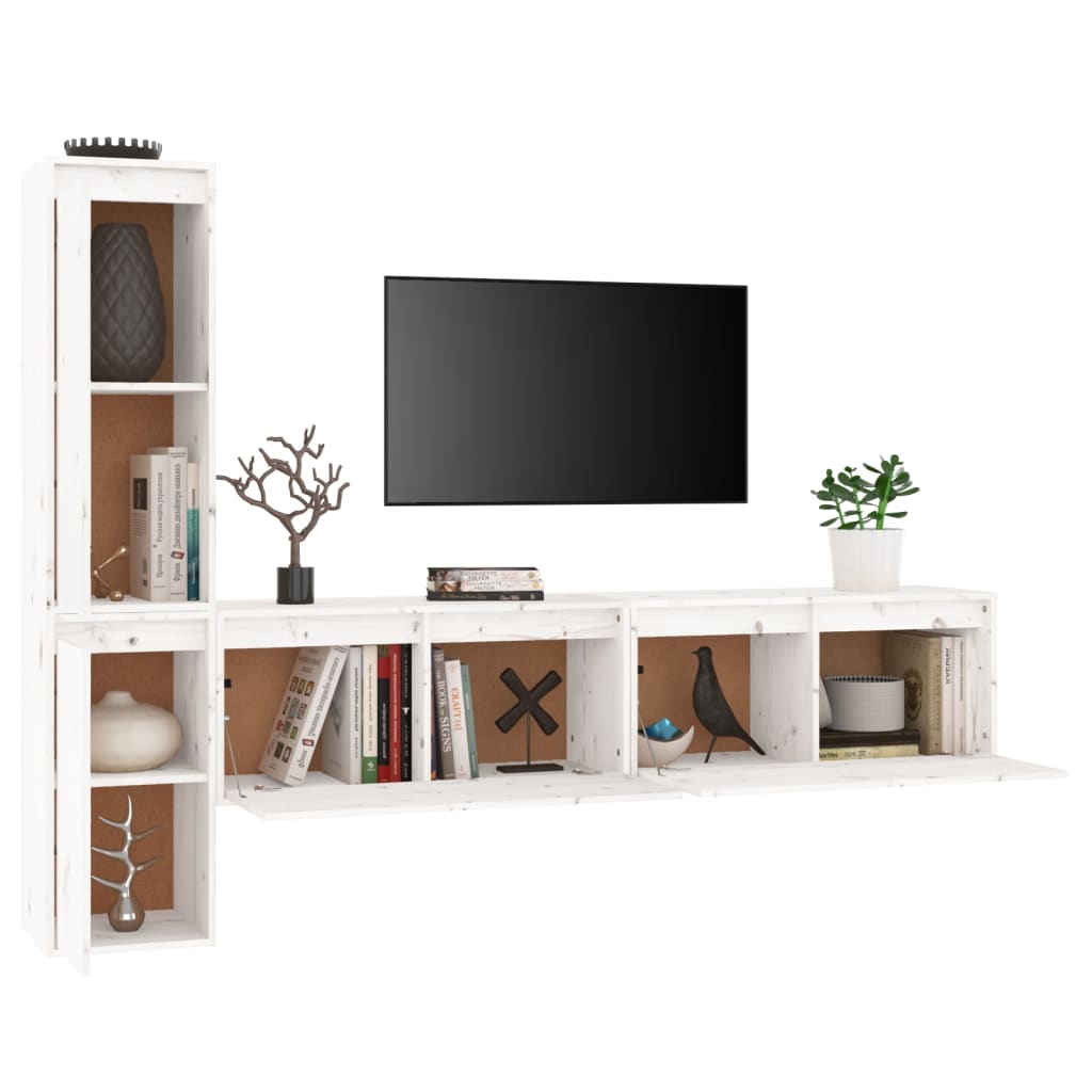 vidaXL TV Stands 4 Pcs White Solid Wood Pine