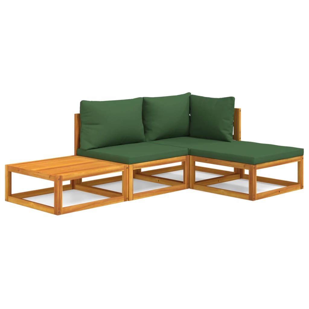 vidaXL 4 Piece Patio Lounge Set with Green Cushions Solid Wood