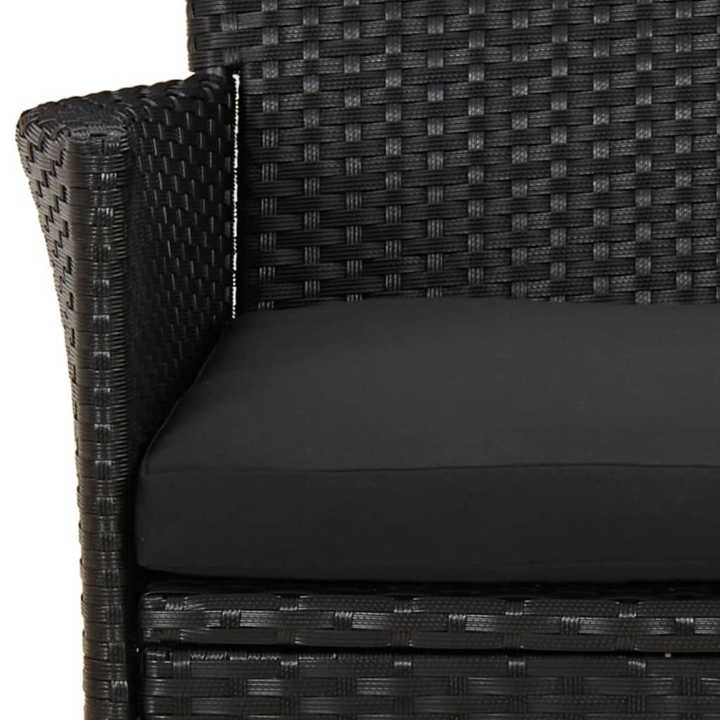 vidaXL 3 Piece Patio Bistro Set with Cushions Black Poly Rattan