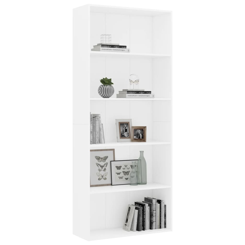 vidaXL 5-Tier Book Cabinet White 31.5"x11.8"x74.4" Engineered Wood
