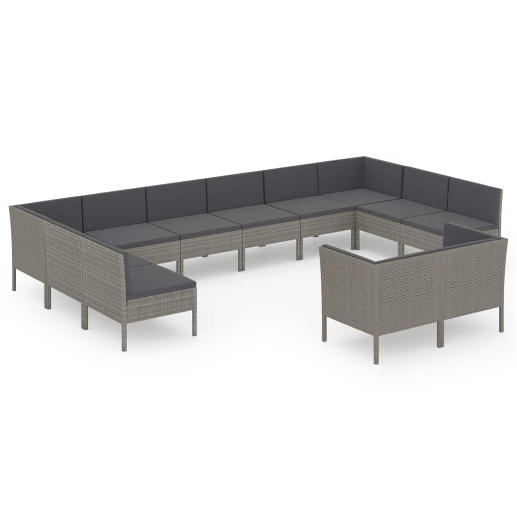 vidaXL 12 Piece Patio Lounge Set with Cushions Poly Rattan Gray